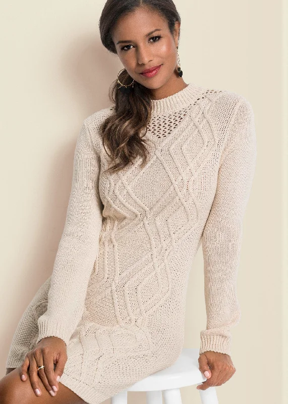 Cable knit sweater dress - Beige